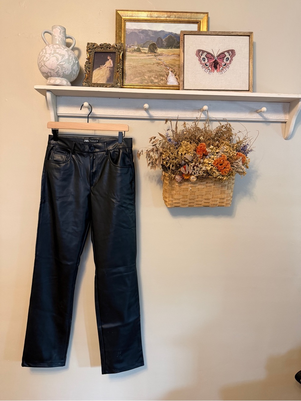 Zara Black Faux Leather Straight-Leg Pants